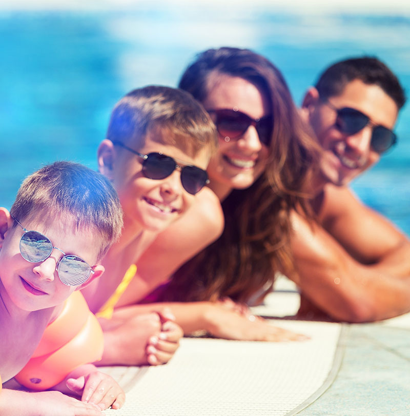 Family at pool